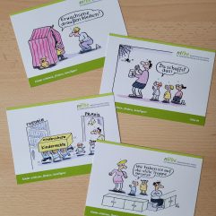 Cartoons zum Thema "Kinder schützen, fördern und beteiligen" Gesundheit und Wohlbefinden in der Kita" - Postkartenset (12 Stck.)